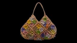 Raffia Floral-Embroidery Tote Bag - Beige/Multicolor