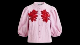 Floral-Pattern Puffed-Sleeve Shirt - Light Pink