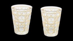 Set of Two Water Glasses - Crystal with Gold-Tone Cannage Motif