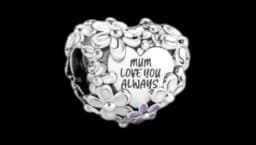 Mum Daisy Heart Charm - Sterling Silver