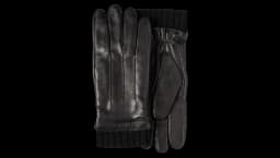 Embossed Logo Patch Leather & Cashemere Gloves - Black