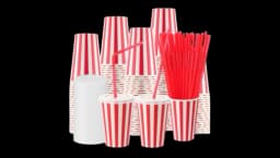 Red Stripe Paper Cups Bulk with Lids & Straws 50 PCs