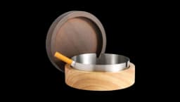 Wooden Ashtray With Lid - Beige/Brown