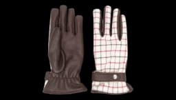 Check-Pattern Leather Gloves - White/Brown