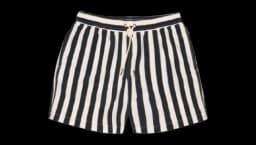 Mid-Length Relaxed Fit Bold Stripe Drawcord Swim Shorts - Night Iris/ White Sand Stripe