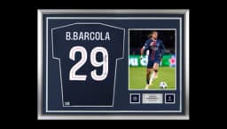 Bradley Barcola Official UCL Back Signed and Hero Framed 2025-26 Home Shirt