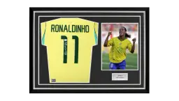 Ronaldinho Back Signed Brazil 2026 Home Shirt In Hero Frame: Option 1
