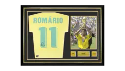 Romario Official World Cup Back Signed & Hero Framed Brazil 1970 Retro T-Shirt