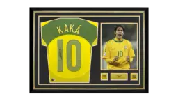 Kaka Official 2010 World Cup Back Signed and Hero Framed Brazil 2004 Reissue Home Shirt