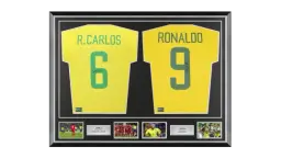Roberto Carlos & Ronaldo Nazario Signed Brazil Shirts In Classic Dual Frame