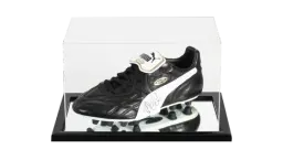 Pele Signed Black King Boot In Acrylic Case