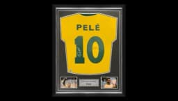 Pele Signed Brazil Football Shirt. Superior Frame Silver