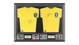 Socrates & Zico Signed Brazil 1982 Shirts In Classic Dual Frame