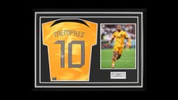 Memphis Depay Back Signed Netherlands 2022-23 Home Shirt with Fan Style Numbers In Hero Frame: Option 1