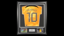 Memphis Depay Back Signed Netherlands 2022-23 Home Shirt with Fan Style Numbers In Classic Frame