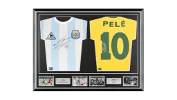 Diego Maradona Signed Argentina & Pele Signed Brazil Shirts In Classic Dual Frame