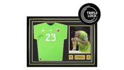Emiliano Martinez Official 2022 World Cup Front Signed & Hero Framed Argentina 2022 Goalkeeper Shirt