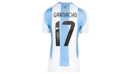 Alejandro Garnacho Official World Cup Back Signed & Hero Framed Argentina 2024-25 Home Shirt
