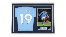 Julian Alvarez Official UCL Back Signed & Hero Framed Manchester City 2023-24 Home Shirt