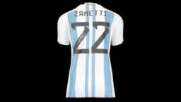 Javier Zanetti Back Signed Modern Argentina 2022-23 Home Shirt With Fan Style Numbers