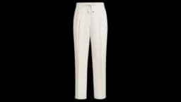 Linen Chalk Stripe Chevron Trousers With Drawstring & Double Pleats - White