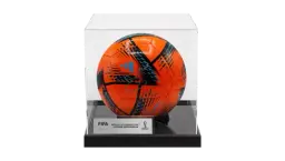 Bukayo Saka Official 2022 World Cup Signed Orange Football In Acrylic Case