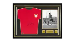 Eusebio Official World Cup Front Signed & Hero Framed Portugal Retro Home Shirt