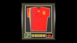Xavi & Sergio Busquets Official World Cup Front Signed & Framed Spain 2018 Home Shirt