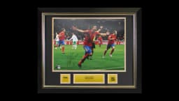 David Villa Official 2010 World Cup Signed & Framed Spain Photo: WC Goal vs Portugal