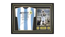 Lionel Messi Official 2022 World Cup Front Signed & Hero Framed Argentina 2022 Home Shirt: Stats Edition