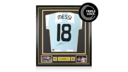 Lionel Messi Official 2010 World Cup Back Signed & Framed Argentina 2007-08 Home Shirt