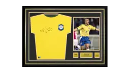 Ronaldo Official World Cup Front Signed & Hero Framed Brazil 1970 Home Shirt
