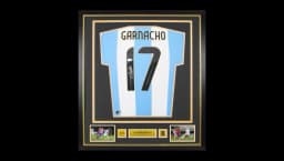 Alejandro Garnacho Official World Cup Back Signed & Framed Argentina 2024-25 Home Shirt