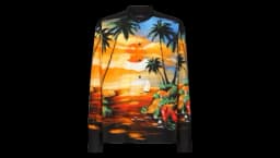 Sunset-Print Collarless Shirt - Black/Multicolor