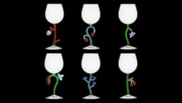 Fruits & Flowers Stem Glasses Set Of 6 - Clear/Multicolor