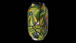 Tropical Embossed Ceramic Vase - Multicolor/Black
