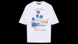 Tropical-Print T-Shirt - White/Navy/Orange