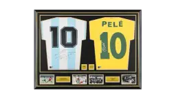 Diego Maradona Argentina & Pele Brazil Official World Cup Signed and Dual Framed Shirts