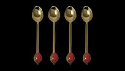 Strawberry Dessert Spoons Set Of 4 - Red/Green/Yellow/Gold