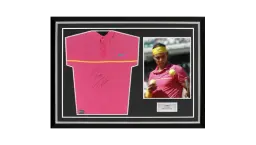 Match Worn Rafael Nadal Signed Pink & Yellow Shirt In Hero Frame