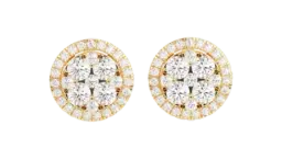 Round Halo Cluster Diamond Stud Earrings 1.10ct 14K Gold