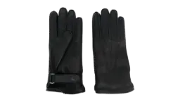 Touch-Strap Leather Gloves - Black