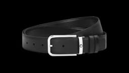35 mm Reversible Belt in Sartorial Leather with Rectangular Buckle - Black