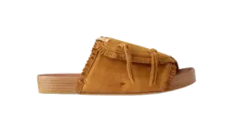 Fringed Leather Slides - Brown