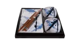 Sushi Set Blue & White Splash 4 pcs with Chopsticks