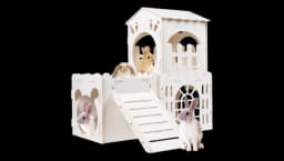 Wooden Bunny Castle with 3 Houses Indoor - White